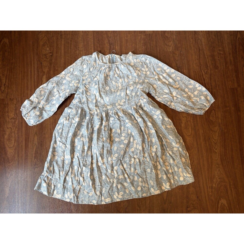 Free People Womans Dress Blue Paper Hearts Babydoll Floral Leaf Linen Size S